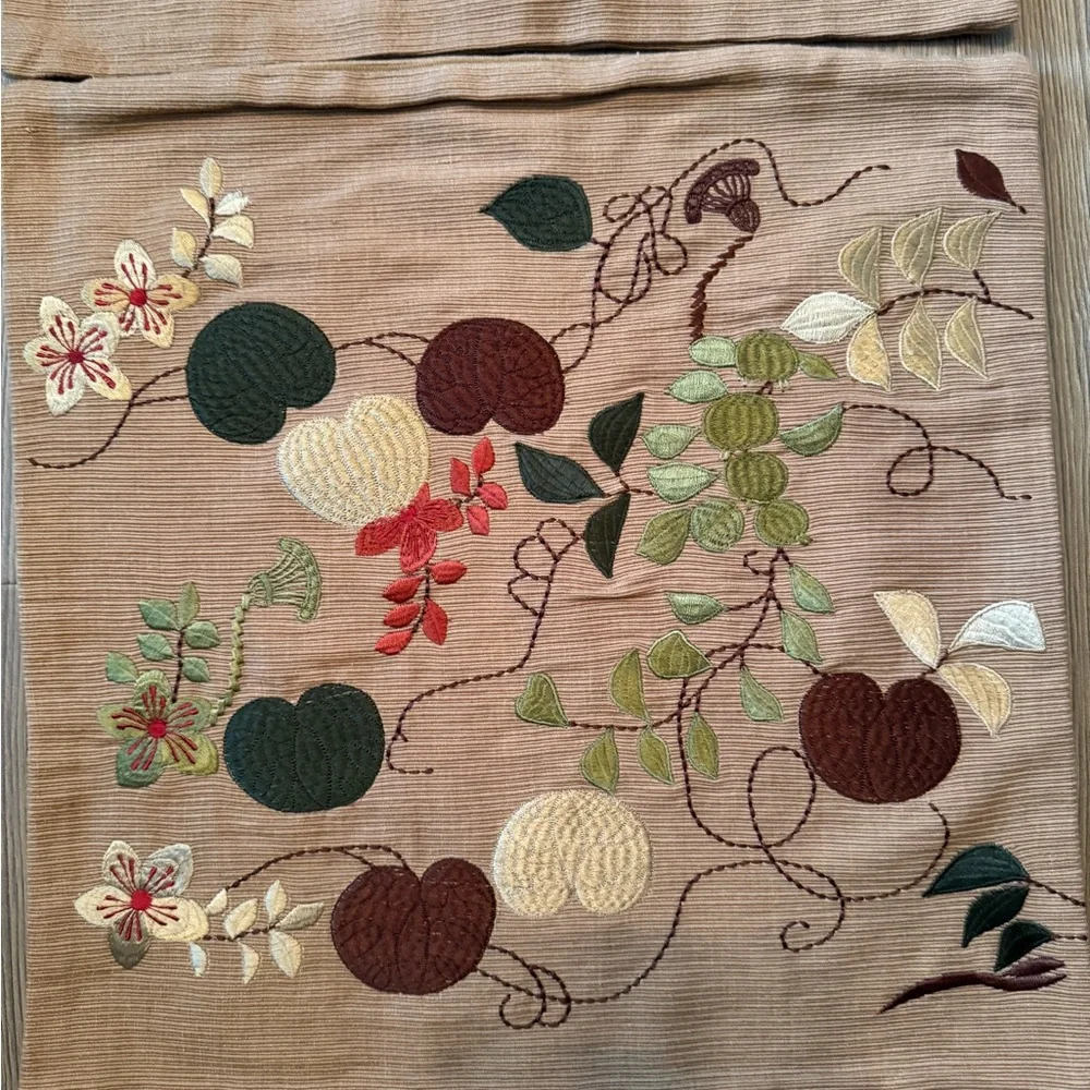 4 Crate & Barrel Mandarin Garden Pillow Covers Embroidered Holiday Fall 16”